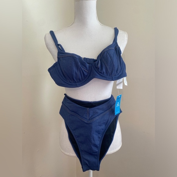 Denim Underwire Bikini Top & Cheeky Bottoms Set NWT - Picture 2 of 10